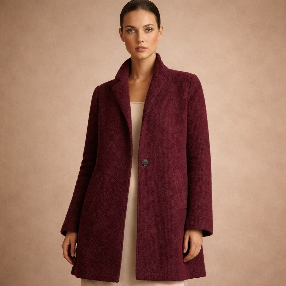 Old Navy Burgundy Textured Longline Coat Button Front Jacket Size M